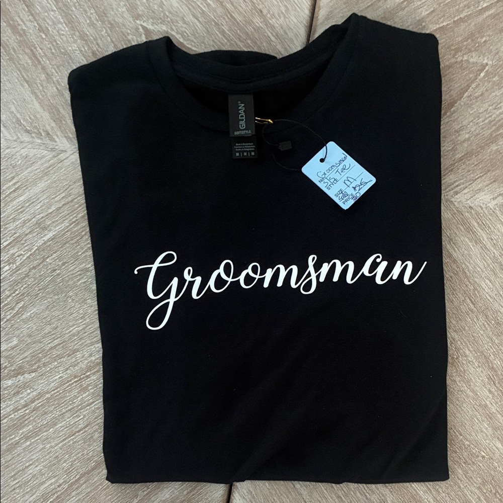 Gildan Black Tee with White Groomsman Script